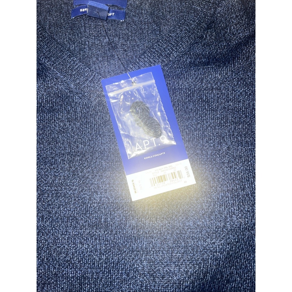 Apt.9 Mens Sweater C-large Blue V-neck Retail $56 NWT Christmas Pics So Soft 251 - Picture 3 of 9